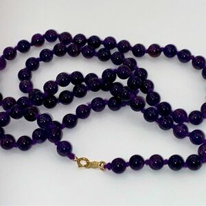 Vintage 14K Gold RGE Glass Beads Amethyst Clasp Necklace